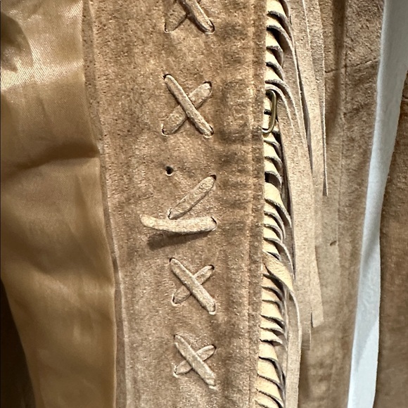 Margaret Godfrey Vintage suede long fringe woven coat brown size 4 pockets boho - Picture 15 of 16
